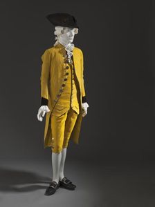 Man's 3-piece suit (coat, waistcoat, and breeches), Spain, c.1785. Hat: c.1780.. Creator: Unknown