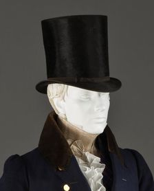 Man’s tailcoat, probably England, 1825-1830, Stock: c.1830, Top hat: c.1815. Creator: Unknown