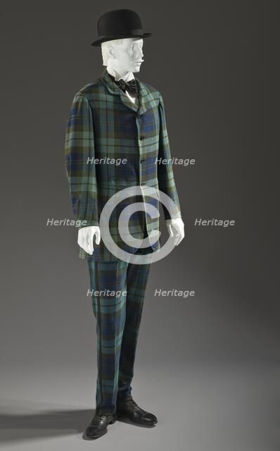 Man’s two-piece lounge suit, England, 1875-1880. Hat: 1875-1890.. Creator: Unknown.