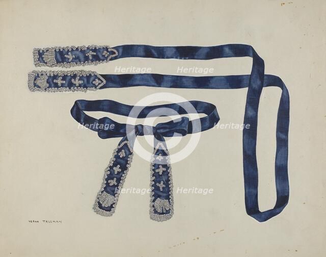 Man's Beaded Taffeta Necktie, 1935/1942. Creator: Verna Tallman.