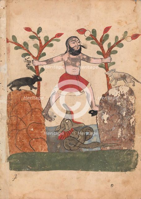 Man's Fate or the Man Taking Refuge in a Well Inhabited by a Dragon, Folio..., 18th century. Creator: Unknown.