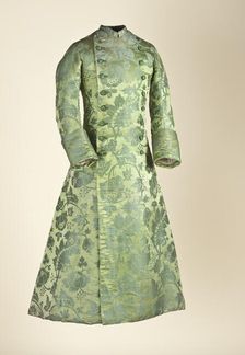 Man's fitted, double-breasted banyan or at-home robe, with cuffed, two-piece..., 1750-60. Creator: Unknown