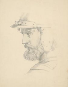 Man's head with a helmet, 1879. Creator: Vojtech Klimkovic