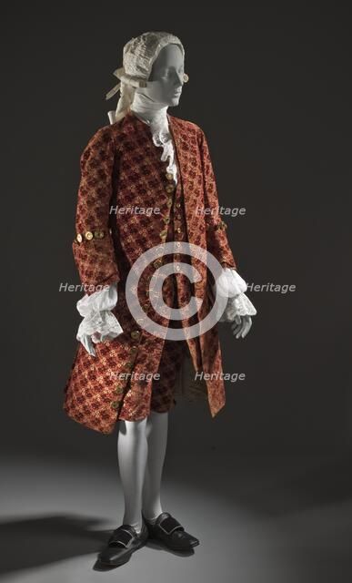 Man’s suit (coat, waistcoat and breeches), France, c.1755. Creator: Unknown.