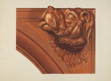 Mantle Carving (Dog's Head), c. 1939. Creator: Henry Murphy