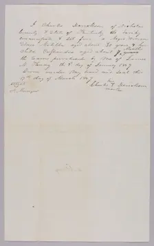 Manumission paper for Matilda and Cassandra Derickson, 1849. Creator: Unknown
