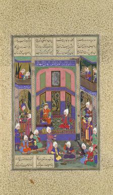 Manuchihr Welcomes Sam but Orders War upon Mihrab, Folio 80v from the Shahnama..., c.1525. Creator: Abd al-'Aziz