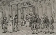 Manuel Godoy in the presence of Charles IV and Maria Luisa of Parma, c1801, (1851). Creator: Unknown
