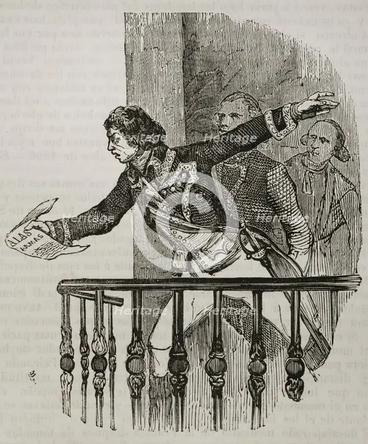 Manuel Godoy reading a manifesto...calling to arms against the English, December 1804, (1851).  Creator: Unknown.