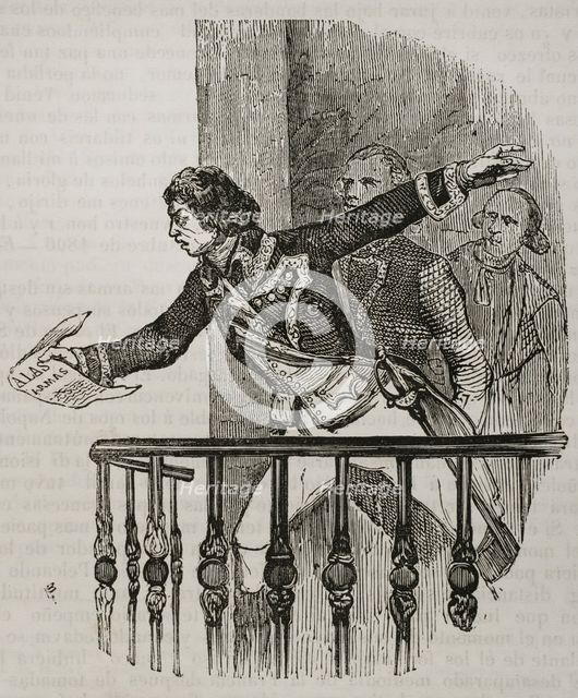 Manuel Godoy reading a manifesto...calling to arms against the English, December 1804, (1851).  Creator: Unknown.