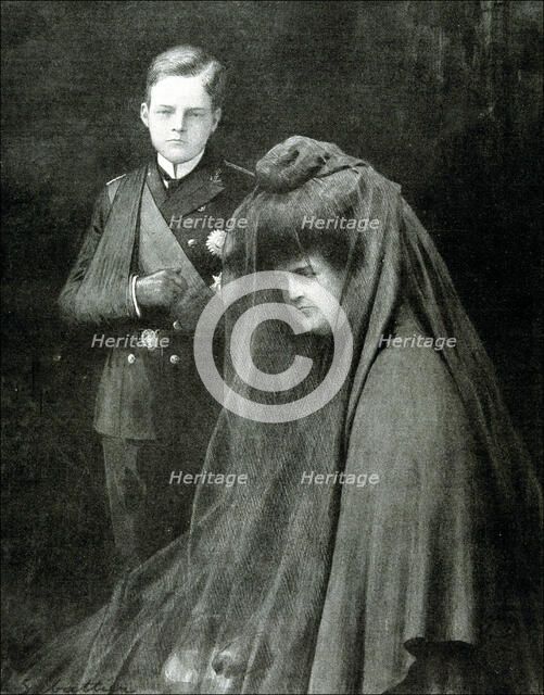 Manuel II (1889-1932), Last King of Portugal with his mother Queen Amelia, photo in the 'Ilustrac…
