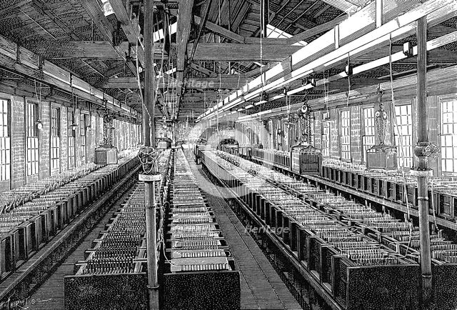 Manufacture of electric batteries, USA, 1887. Creator: Unknown.