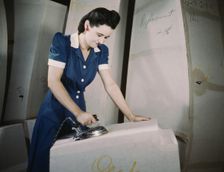 Manufacture of self-sealing gas tanks, Goodyear Tire and Rubber Co., Akron, Ohio, 1941. Creator: Alfred T Palmer