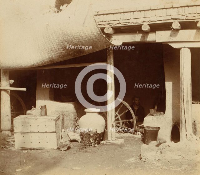 Manufacture of silk, Samarkand, between 1905 and 1915. Creator: Sergey Mikhaylovich Prokudin-Gorsky.