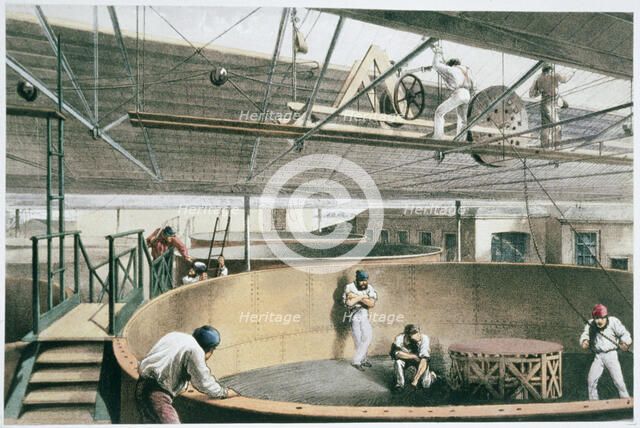 Manufacturing the transatlantic telegraph cable, c1865 (1866). Artist: Robert Dudley