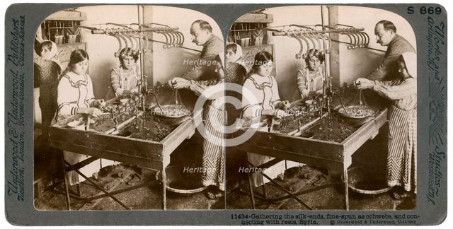 Manufacturing silk, Syria, 1900s.Artist: Underwood & Underwood