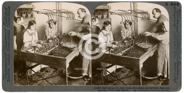 Manufacturing silk, Syria, 1900s.Artist: Underwood & Underwood