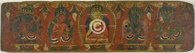 Manuscript Cover with Buddha, Two Bodhisattvas and Two Protective Deities (Lokapalas), c. 1575. Creator: Unknown.