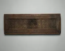 Manuscript Cover with Enshrined Sakyamuni Buddha with Hand in Earth Touching..., 15th century. Creator: Unknown