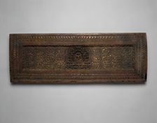 Manuscript Cover with Enshrined Sakyamuni Buddha with Hand in Earth Touching..., 15th century. Creator: Unknown