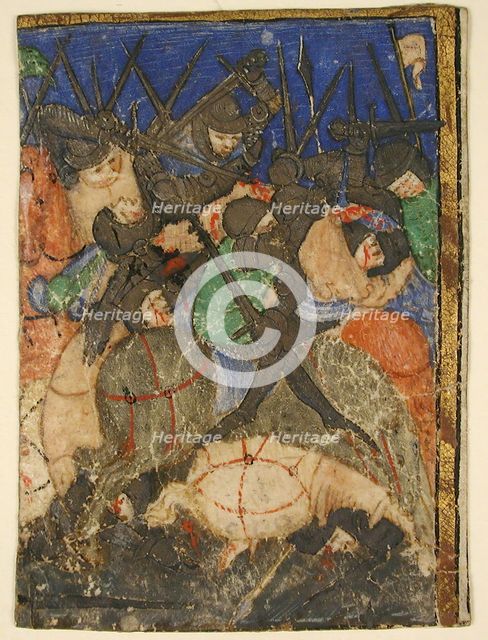 Manuscript Cutting Showing a Scene from Hebrew Scripture, ... the Life of King David (?), ca. 1400. Creator: Unknown.