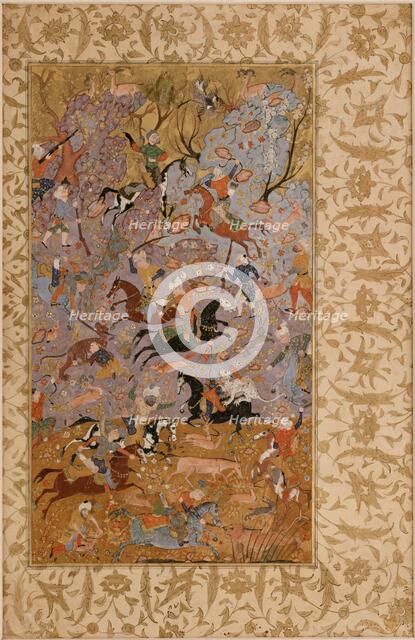 Manuscript Folio with a Hunting Scene, 1585-1590. Creator: Unknown.