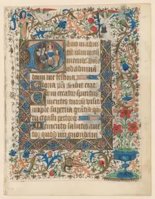 Manuscript from a book of hours with historized initial D c.1400-c.1449. Creator: Anon