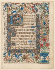 Manuscript from a book of hours with historized initial D c.1400-c.1449. Creator: Anon
