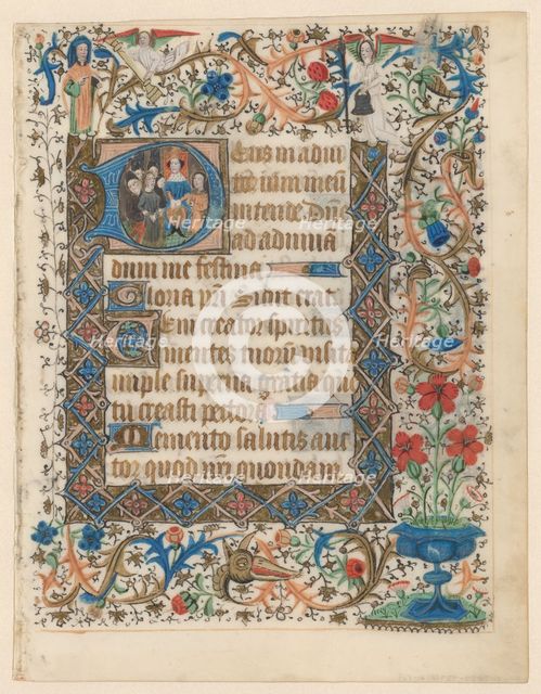 Manuscript from a book of hours with historized initial 'D', c.1400-c.1449. Creator: Anon.