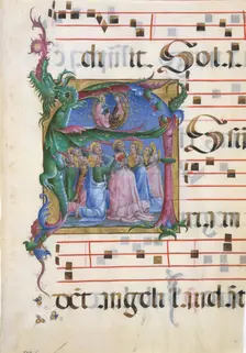Manuscript Illumination with the Assumption of the Virgin in an Initial A..., 1450-60. Creator: Cosmè Tura