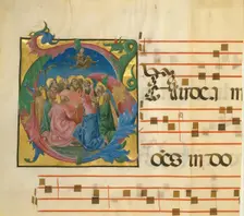 Manuscript Illumination with the Assumption of the Virgin in an Initial G..., Italian, 1450-60. Creator: Unknown
