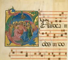 Manuscript Illumination with the Assumption of the Virgin in an Initial G..., Italian, 1450-60. Creator: Unknown