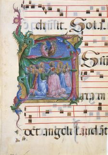 Manuscript Illumination with the Assumption of the Virgin in an Initial A..., 1450-60. Creator: Cosmè Tura