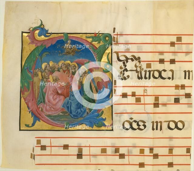 Manuscript Illumination with the Assumption of the Virgin in an Initial G, 1450-60. Creator: Cosmè Tura.