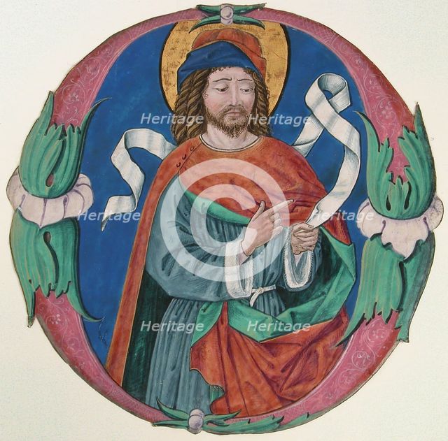 Manuscript Illumination with the Figure of a Saint in an Initial O, Italian, ca. 1480. Creator: Unknown.