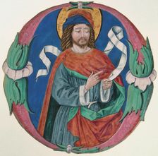 Manuscript Illumination with the Figure of a Saint in an Initial O, Italian, ca. 1480. Creator: Unknown
