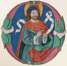 Manuscript Illumination with the Figure of a Saint in an Initial O, ca. 1480. Creator: Unknown