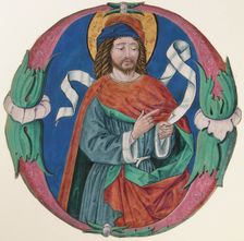 Manuscript Illumination with the Figure of a Saint in an Initial O, ca. 1480. Creator: Unknown