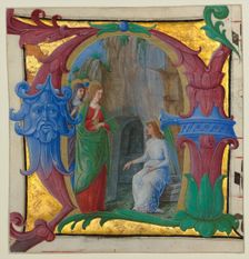 Manuscript Illumination with the Holy Women at the Tomb in an Initial A..., ca. 1490-1500. Creator: Girolamo dai Libri