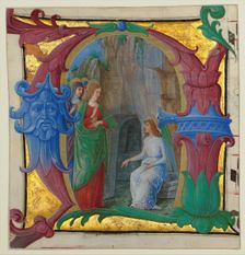 Manuscript Illumination with the Holy Women at the Tomb in an Initial A..., Italian, ca. 1490-1500. Creator: Girolamo dai Libri