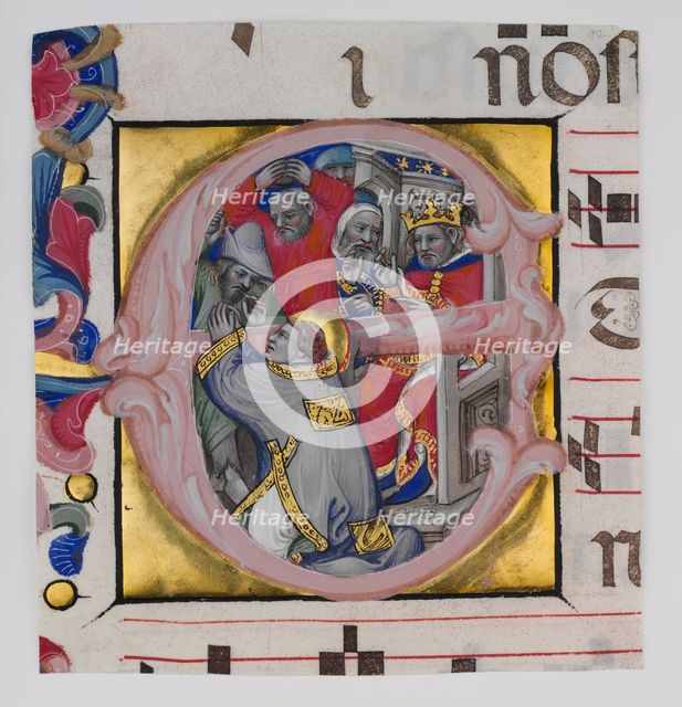 Manuscript Illumination with the Martyrdom of Saint Stephen in an Initial E..., ca. 1394-1402. Creator: Niccolo di Giacomo da Bologna.
