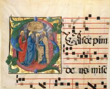 Manuscript Illumination with the Presentation in the Temple in an Initial S, from a Gradual,1450-60. Creator: Unknown