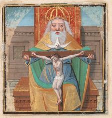 Manuscript Illumination with the Trinity, from a Book of Hours, late 15th century. Creator: Unknown