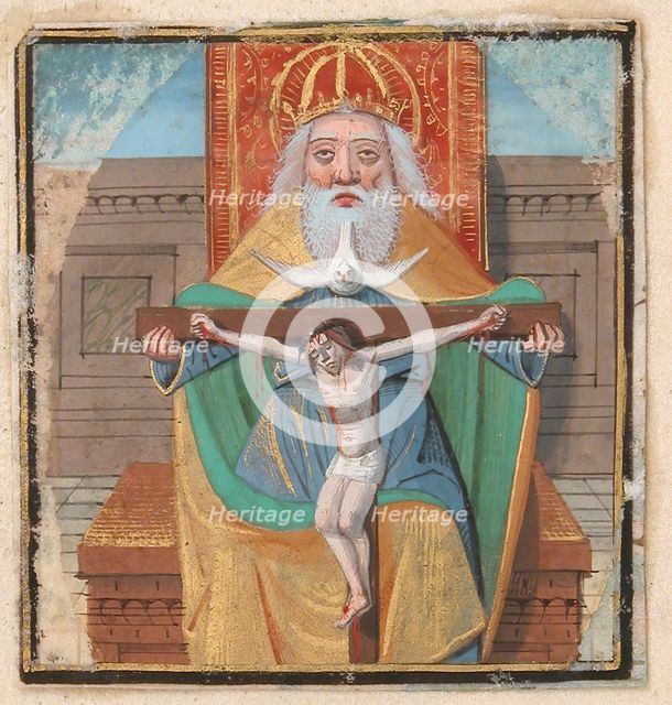 Manuscript Illumination with the Trinity, from a Book of Hours, late 15th century. Creator: Unknown.
