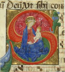 Manuscript Illumination with the Virgin and Child in an Initial S..., mid-15th century. Creator: Master of the Franciscan Breviary