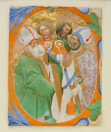 Manuscript Illumination with Four Saints in an Initial O, from a Choir Book, 1440-50. Creator: Master of the Murano Gradual