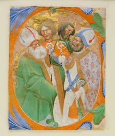 Manuscript Illumination with Four Saints in an Initial O, from a Choir Book, 1440-50. Creator: Master of the Murano Gradual