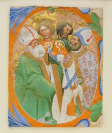 Manuscript Illumination with Four Saints in an Initial O, from a Choir Book, Italian, 1440-50. Creator: Master of the Murano Gradual