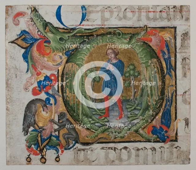 Manuscript Illumination with Initial Q, from a Choir Book, first half 15th century. Creator: Unknown.