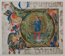 Manuscript Illumination with Initial Q, from a Choir Book, first half 15th century. Creator: Unknown